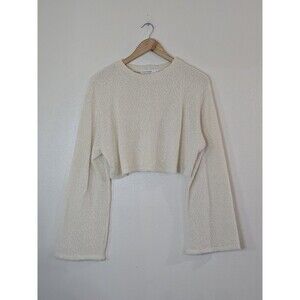 Urban Renewal Remnants Cropped Bell Sleeve Sweater Cream Textured Knit Small
